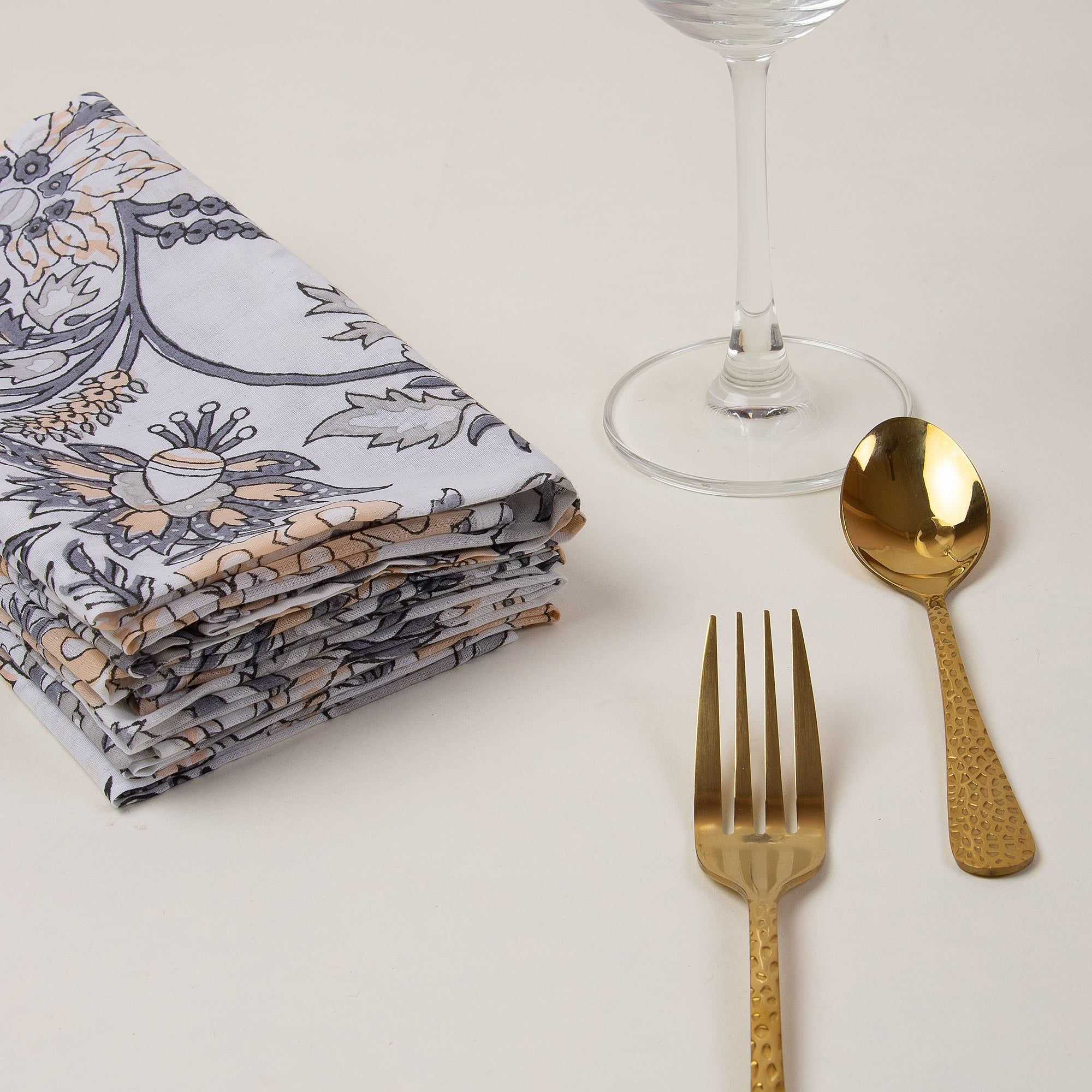 Hand Block Grey Floral Cotton Stylish Rumal